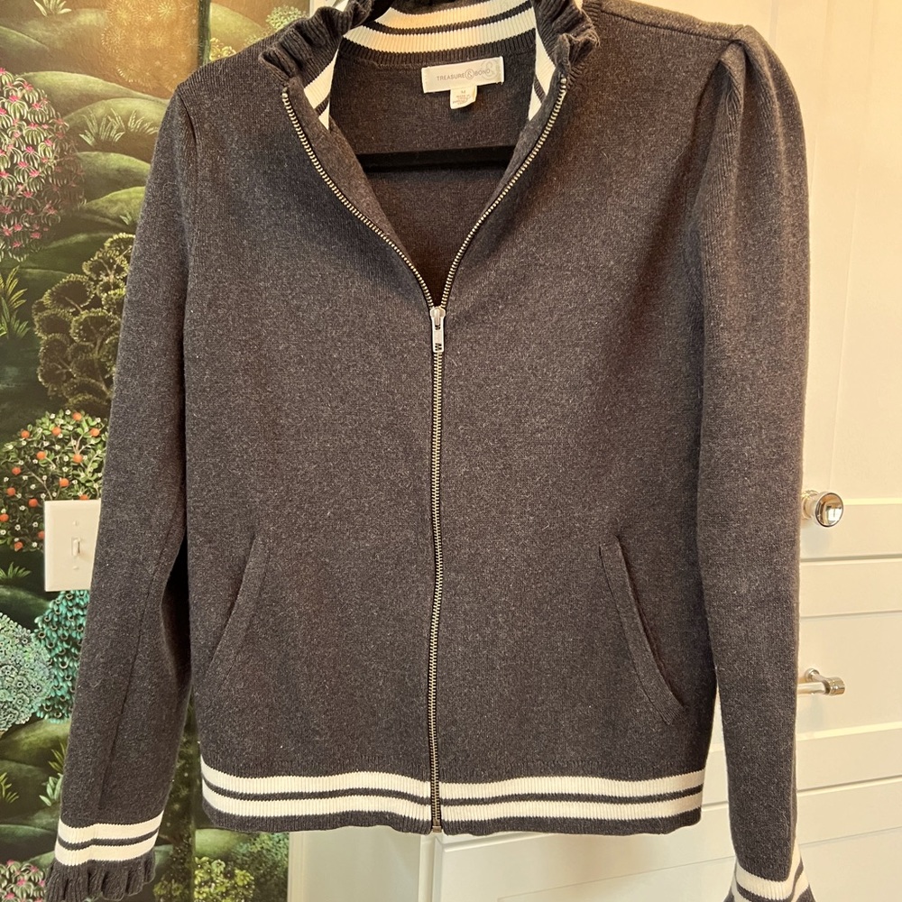 Treasure & Bond. Full zip sweatshirt. Ruffle detail